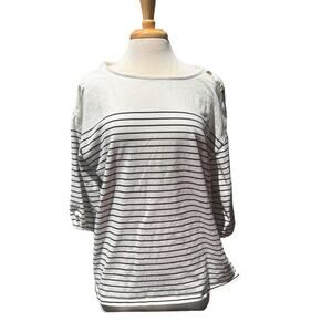 Talbots Classic Striped Cotton Top Shirt Blouse Long Sleeve Plus 2X Nautical